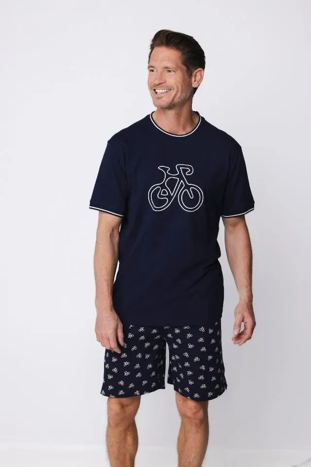 Pastunette Heren Pyjama: Blauw, Fiets motief ( pas.166)