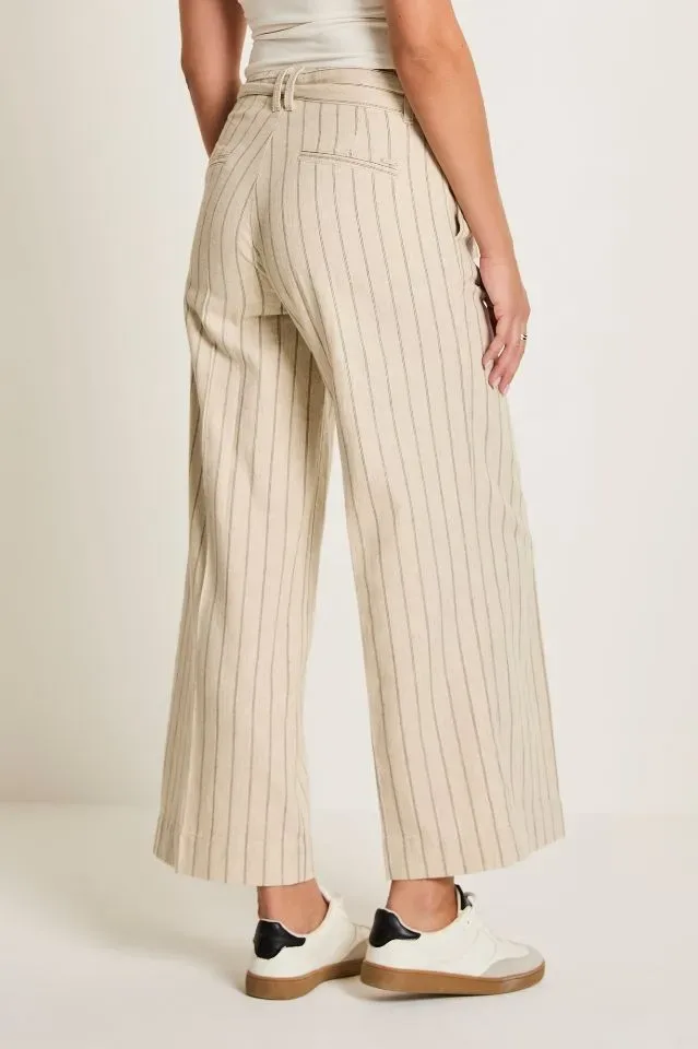 Para Mi Linnen Broek: Cloë Belt, Striped linnen, Sand kleur / Navy ( PARA.417 )