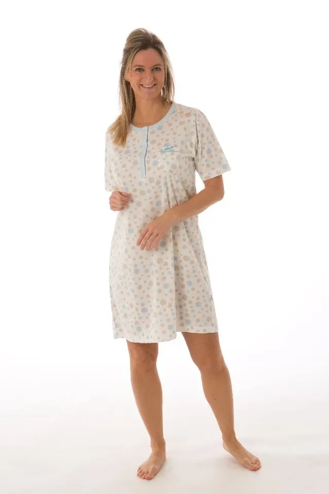 Perlina nachthemd dames: Babette, Blauw, lengte 100cm ( LINA.122 )