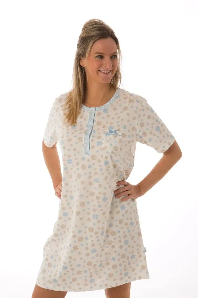 Perlina nachthemd dames: Babette, Blauw, lengte 100cm ( LINA.122 )