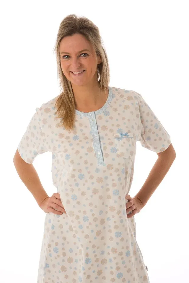 Perlina nachthemd dames: Babette, Blauw, lengte 100cm ( LINA.122 )