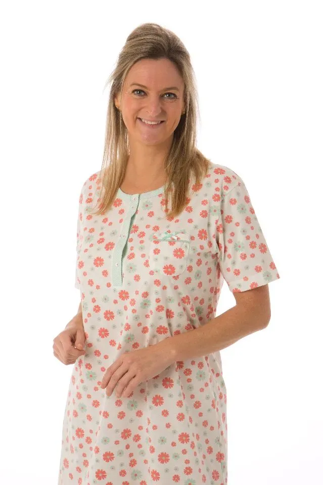 Perlina nachthemd dames: Babette, Groen, lengte 100cm ( lina.123 )