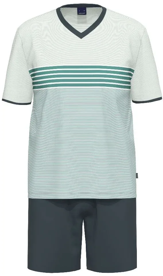 Ammann Heren Pyjama: Blauw, korte mouw / short, gestreept ( amm.689 )