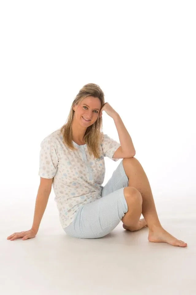Perlina Dames Pyjama: Aiden, Jeans Blauw, korte mouw / short ( LINA.128 )