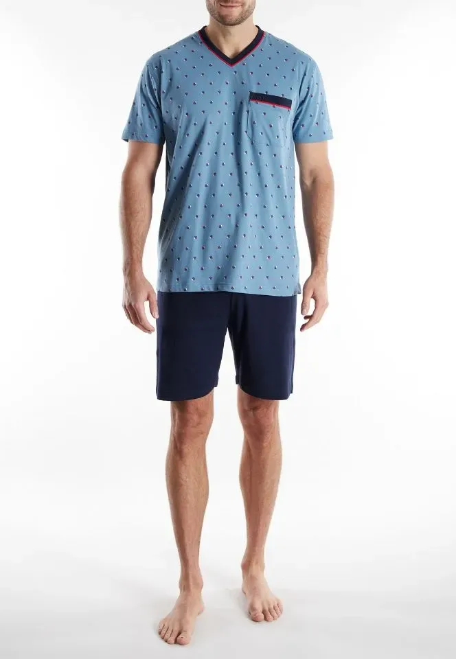 Gotzburg Heren pyjama: Blauw, Short / korte mouwen ( CEC.61 )