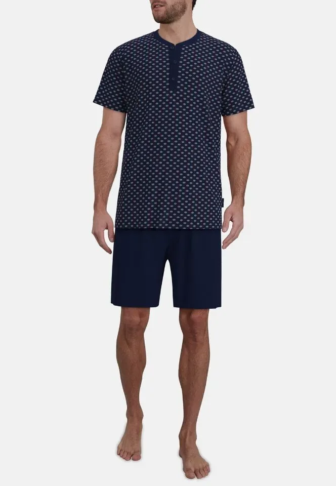 Gotzburg Heren Pyjama: Blauw, Korte mouw / Short ( CEC.66 )
