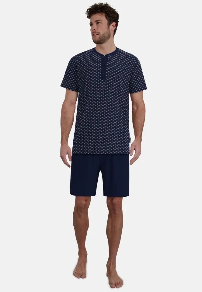 Gotzburg Heren Pyjama: Blauw, Korte mouw / Short ( CEC.66 )
