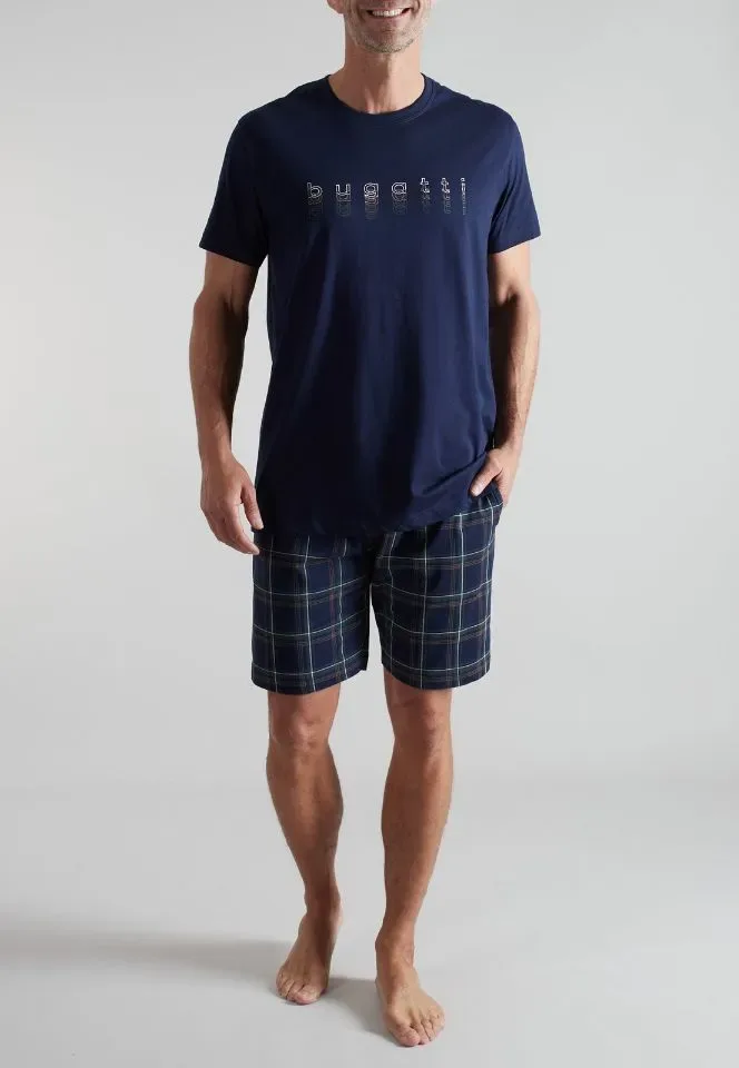Bugatti Pyjama Heren: Blauw, Korte Mouw / short ( BUGA.6 )