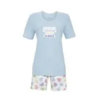 Ringella Dames pyjama: Blauw, hartjes short ( RIN.597 )