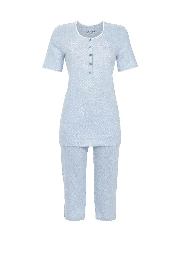 Ringella Dames pyjama: Blauw, korte mouw / capri broek ( RIN.609 )