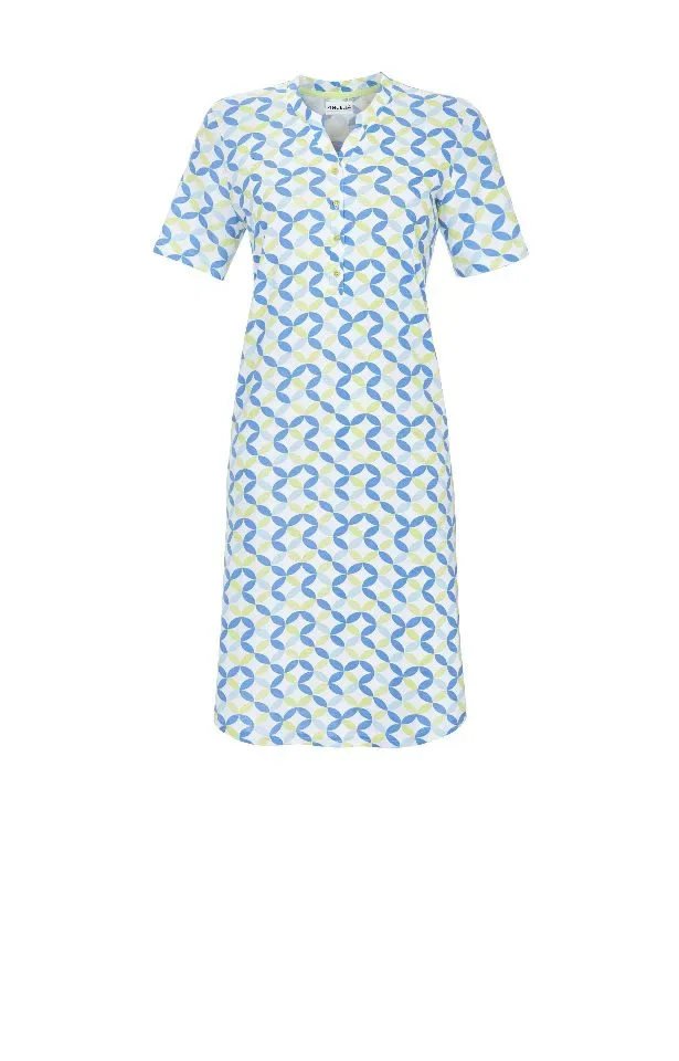 Ringella Nachthemd Dames: Blauw / Ecru, Lengte 100cm ( RIN.613 )
