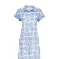 Ringella Nachthemd Dames: Blauw / Ecru, Lengte 95cm, doorknoopmodel ( RIN.614 )