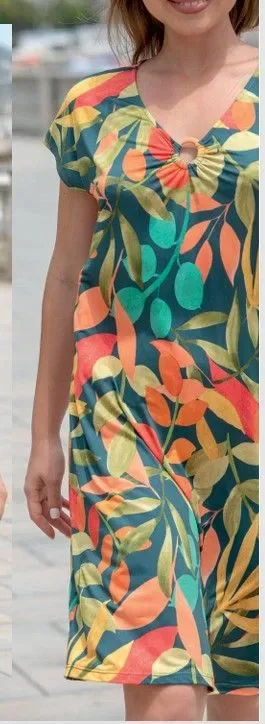 Mitjans zomer kleed: Multi color, kapmouw ( MIT.145 )