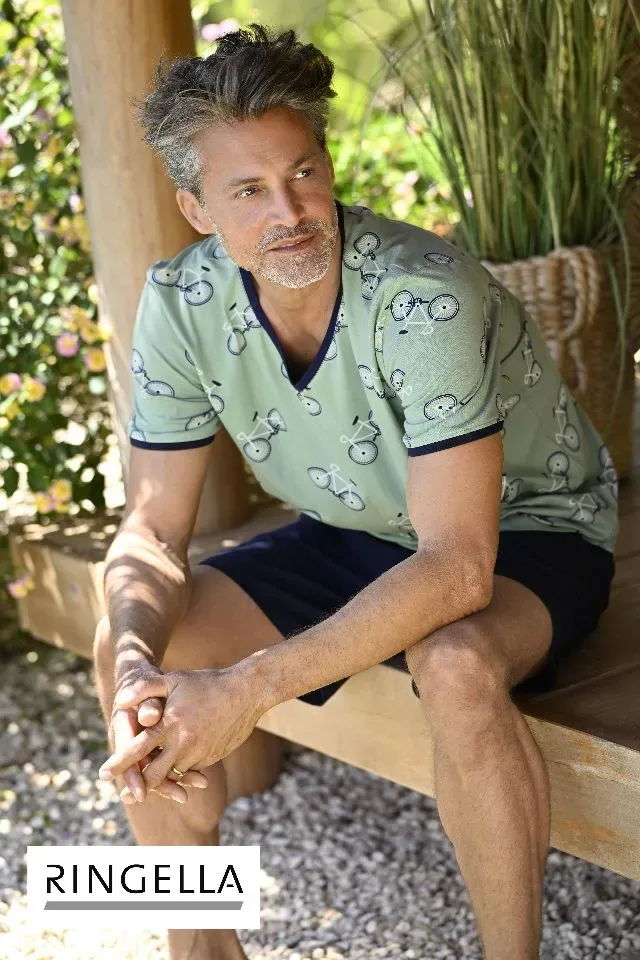 Ringella Heren pyjama: Groen, Fietsen ( RIN.621 )