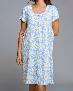 Egatex Nachthemd: Blauw geprint, korte mouw ( EGA.524 )