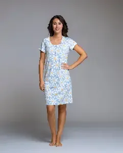 Egatex Nachthemd: Blauw geprint, korte mouw ( EGA.524 )