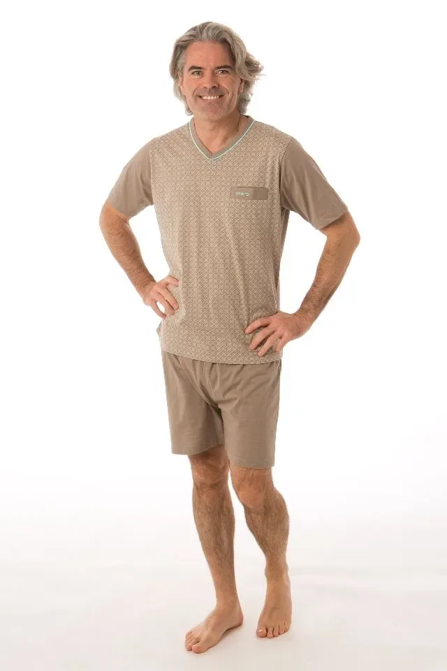 Perlina Heren Pyjama: Balder B, Licht bruin, Korte mouw ( LINA.133 )