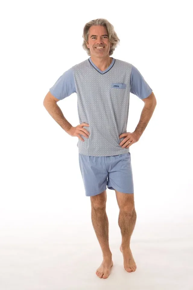 Perlina Heren Pyjama: Balder B, Blauw, Korte mouw ( LINA.134 )