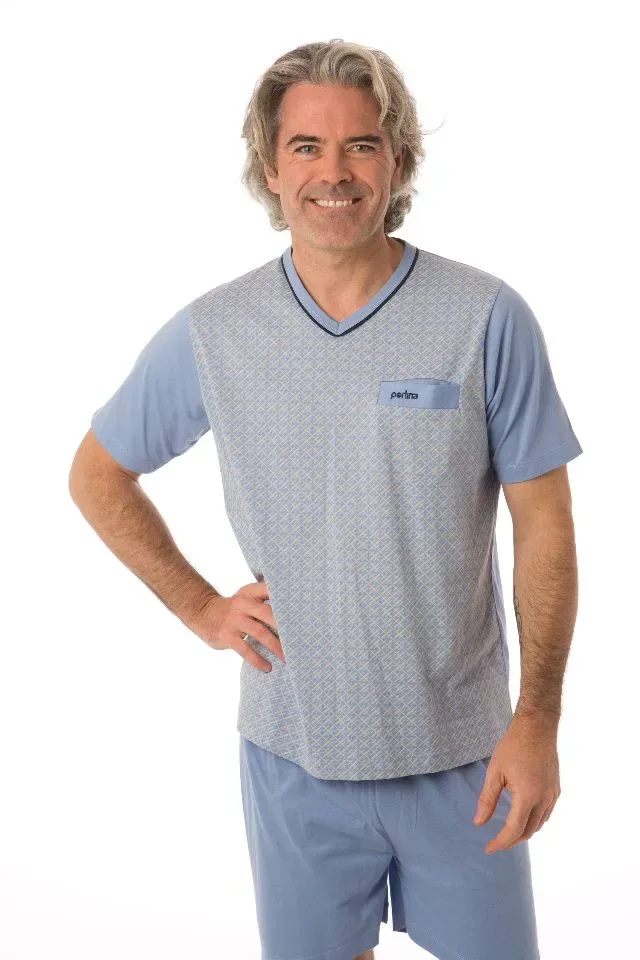 Perlina Heren Pyjama: Balder B, Blauw, Korte mouw ( LINA.134 )