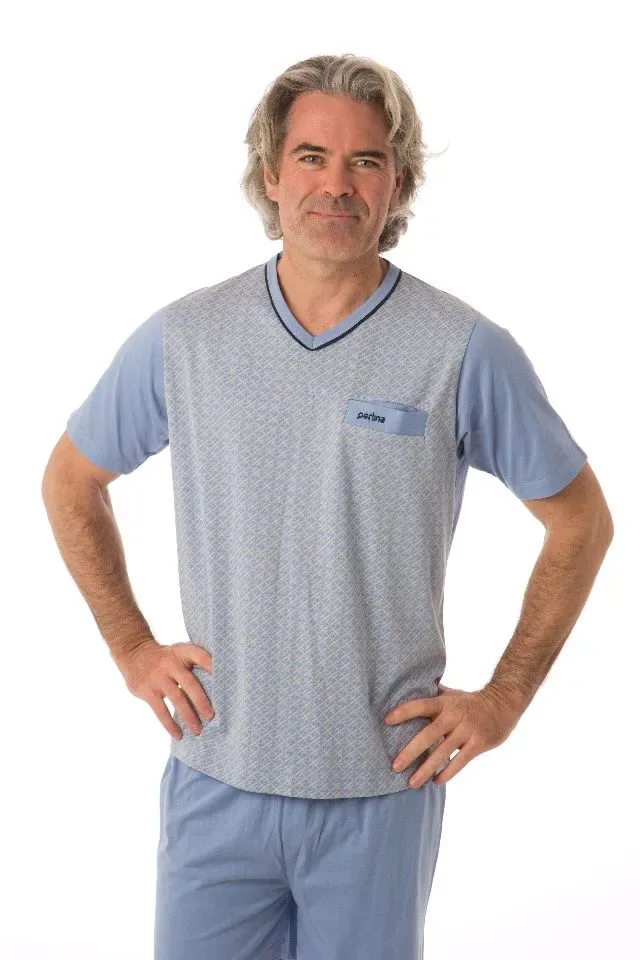 Perlina Heren Pyjama: Balder B, Blauw, Korte mouw ( LINA.134 )