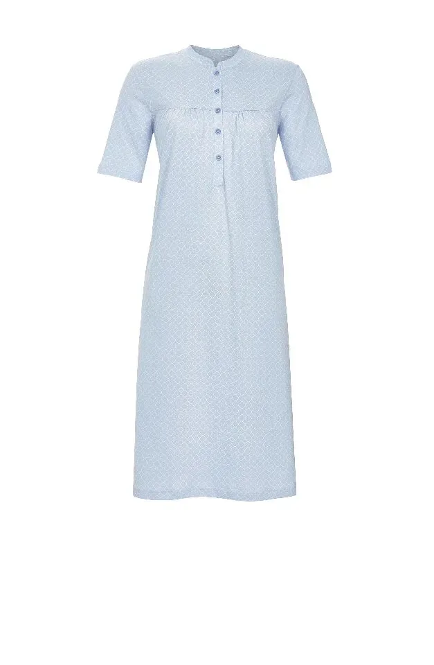 Ringella nachthemd dames: Korte mouw, klassiek model, blauw, Lengte 105cm ( RIN.625 )
