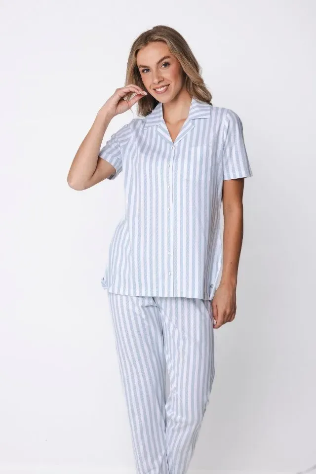 Pastunette Dames Pyjama: Korte mouw, lange broek, Doorknoop model ( PAS.176 )