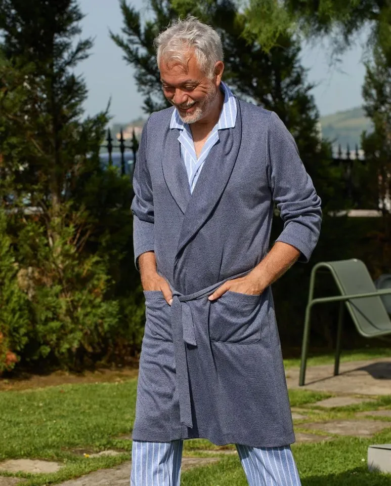Soy ( Egatex ) Heren kamerjas: Blauw, met riem, Zomerkwaliteit ( EGA.526 )