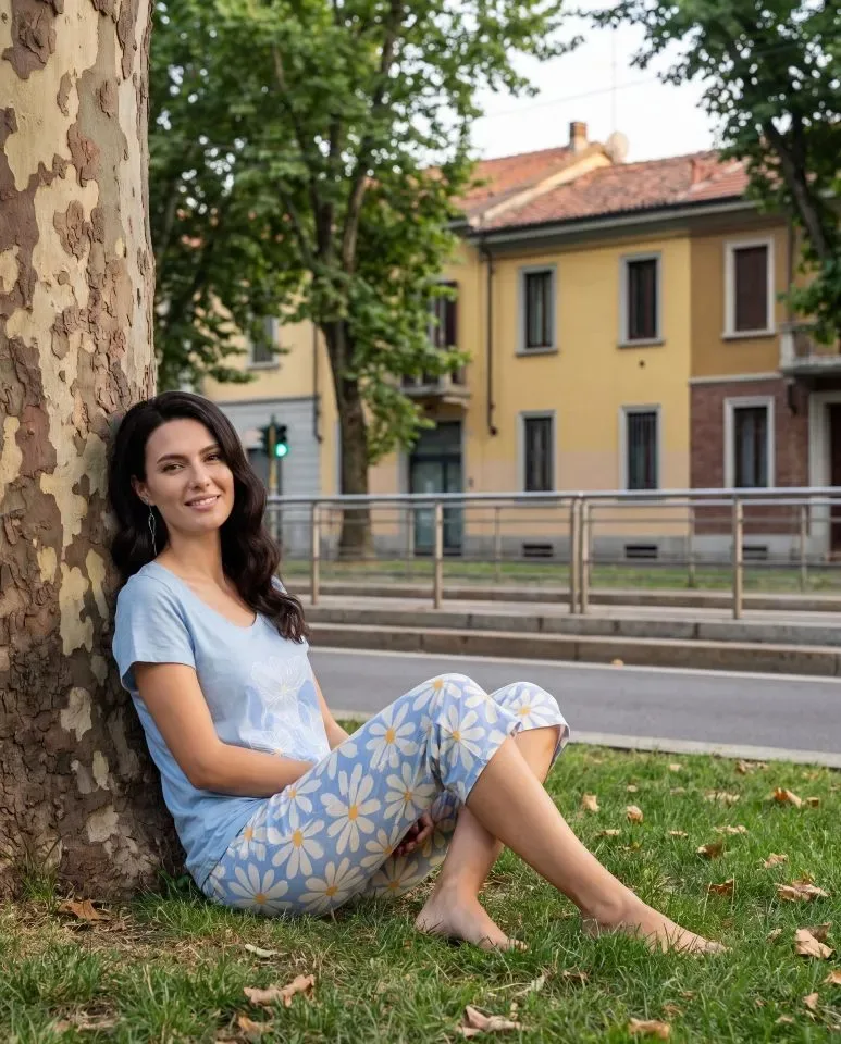 Dames pyjama: Blauw, Kuitbroek ( EGA.533 )