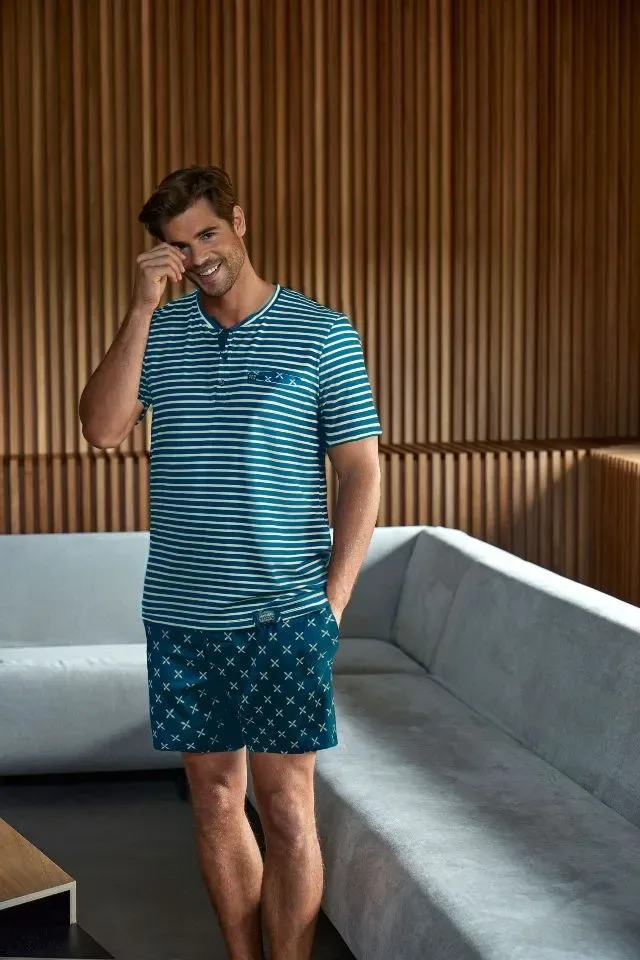 Janira JanMen Heren pyjama: Zomer, Blauw ( JAN.358 )