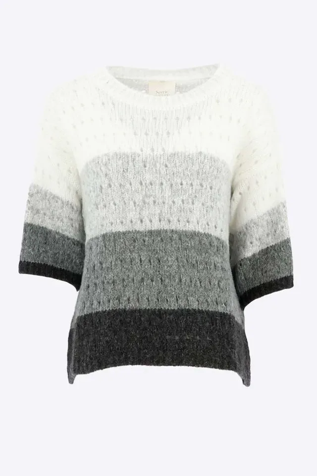 Signe Nature Dames trui: Grijs / ecru ( ajour ) Wol ( Signe.1389 )