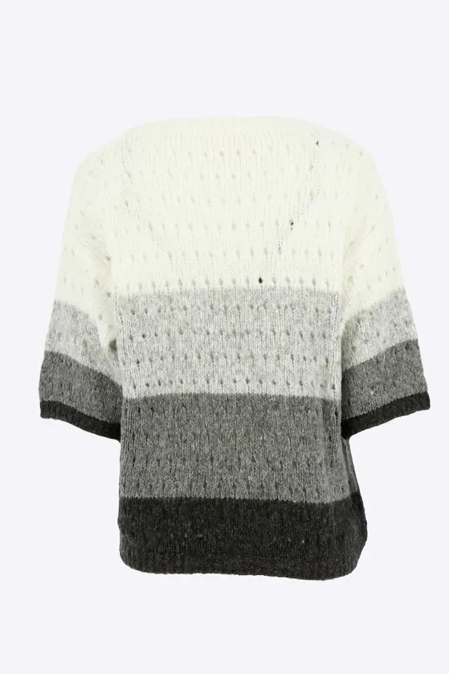 Signe Nature Dames trui: Grijs / ecru ( ajour ) Wol ( Signe.1389 )
