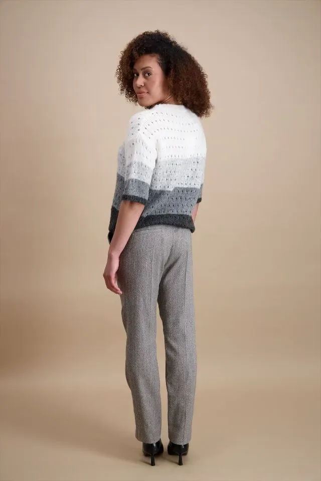 Signe Nature Dames trui: Grijs / ecru ( ajour ) Wol ( Signe.1389 )