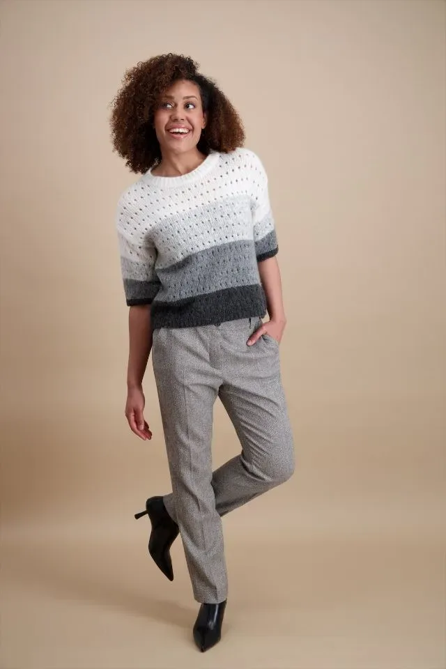 Signe Nature Dames trui: Grijs / ecru ( ajour ) Wol ( Signe.1389 )