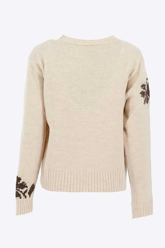 Signe Nature Dames trui: Beige met bruine bedrukking ( Signe.1399 )