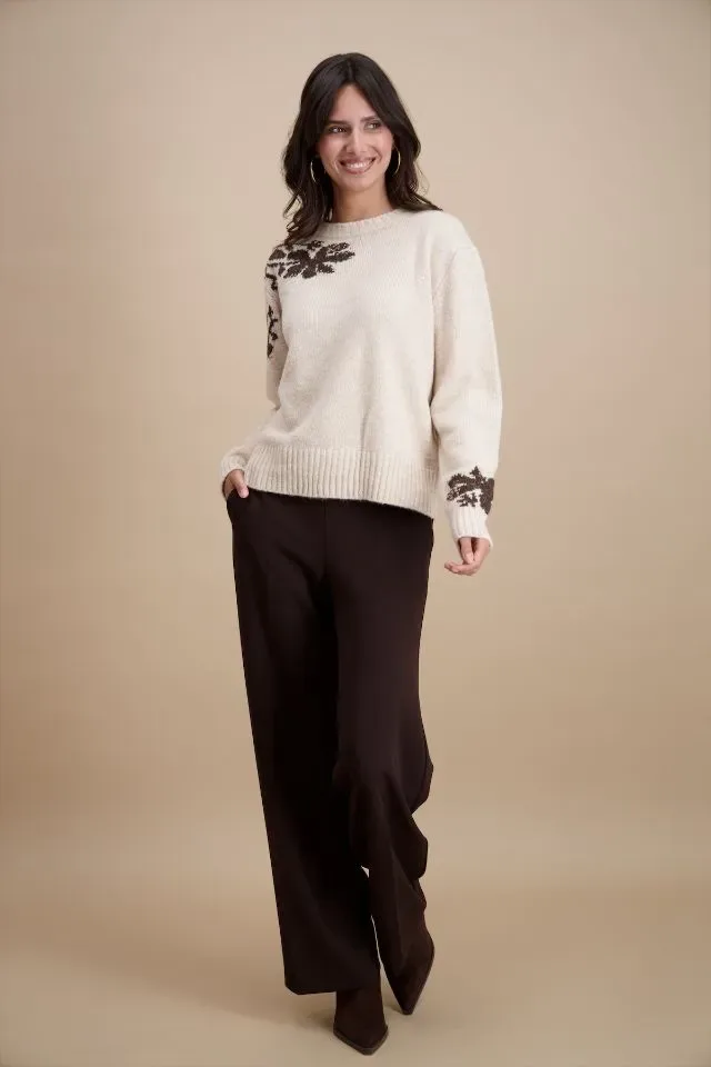 Signe Nature Dames trui: Beige met bruine bedrukking ( Signe.1399 )