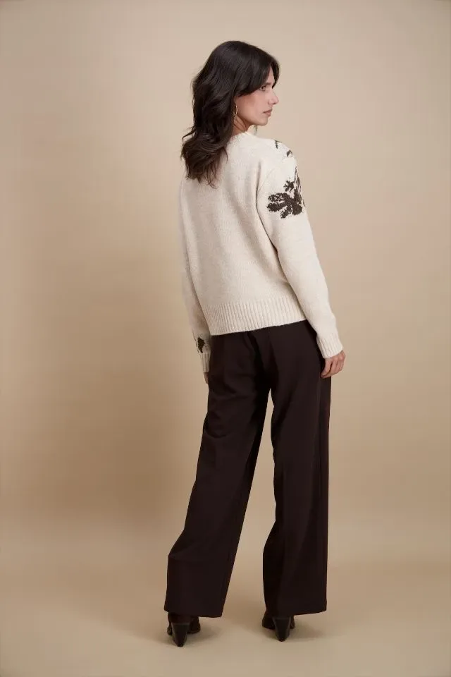 Signe Nature Dames trui: Beige met bruine bedrukking ( Signe.1399 )