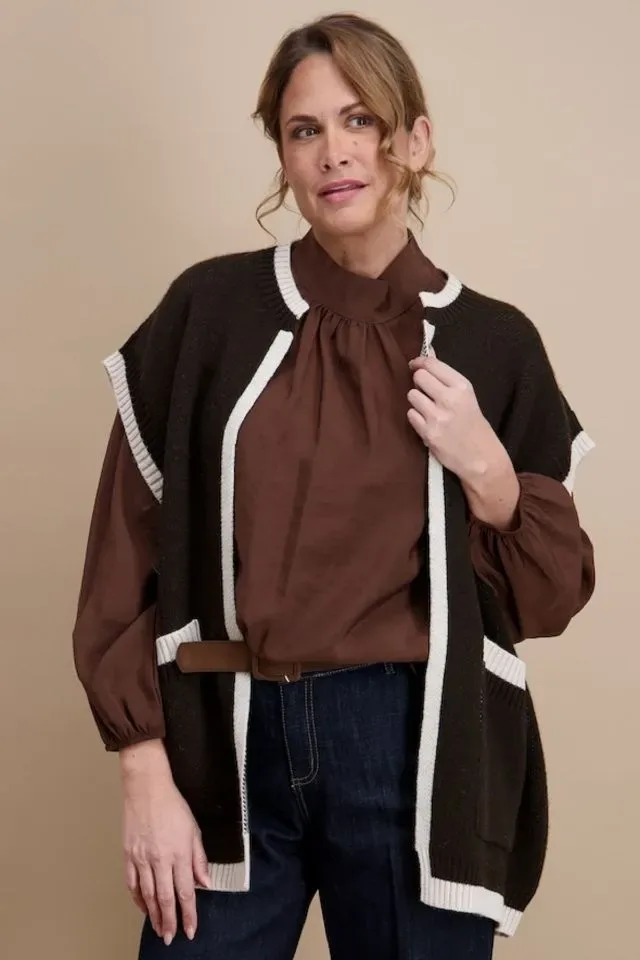 Signe Nature Dames Gilet: Bruin afgewerkt met beige ( Signe.1391 )