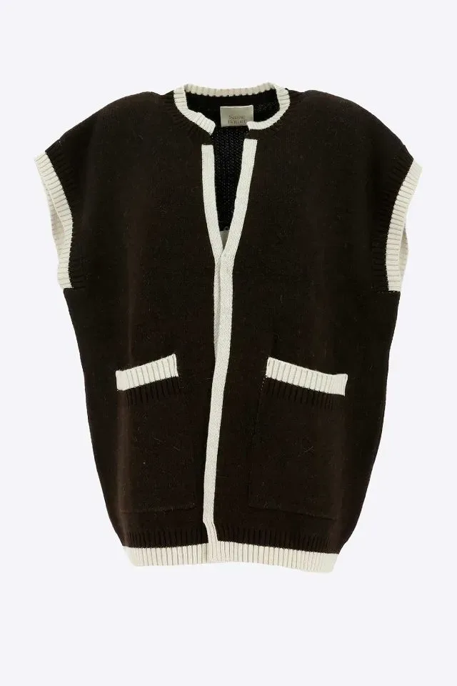 Signe Nature Dames Gilet: Bruin afgewerkt met beige ( Signe.1391 )