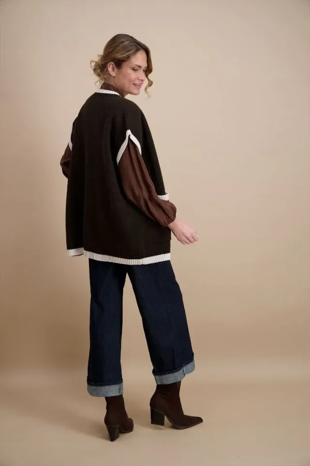 Signe Nature Dames Gilet: Bruin afgewerkt met beige ( Signe.1391 )