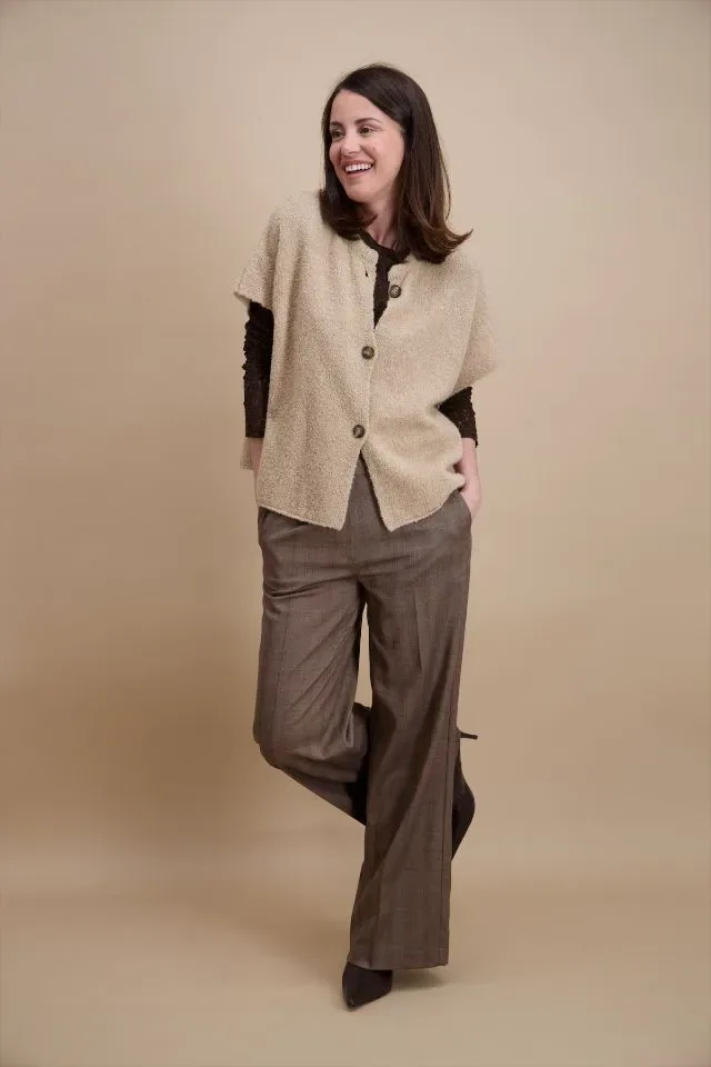 Signe Nature Dames Gilet: Beige, met knopen, mouwloos  ( Signe.1396 )