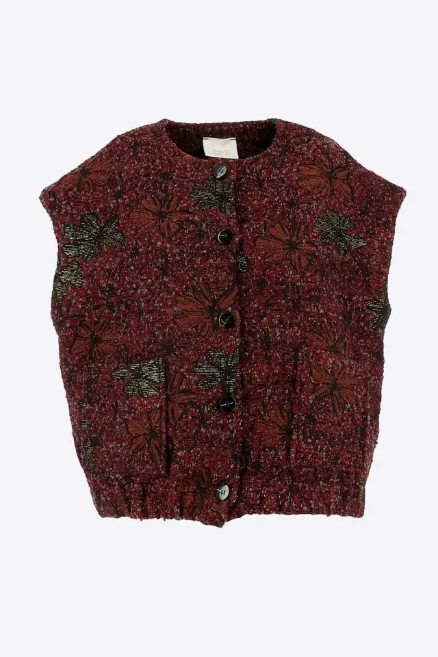 Signe Nature Gilet zonder mouwen: Bordeau, bouclé / Jacquard weving ( Signe.1420 )