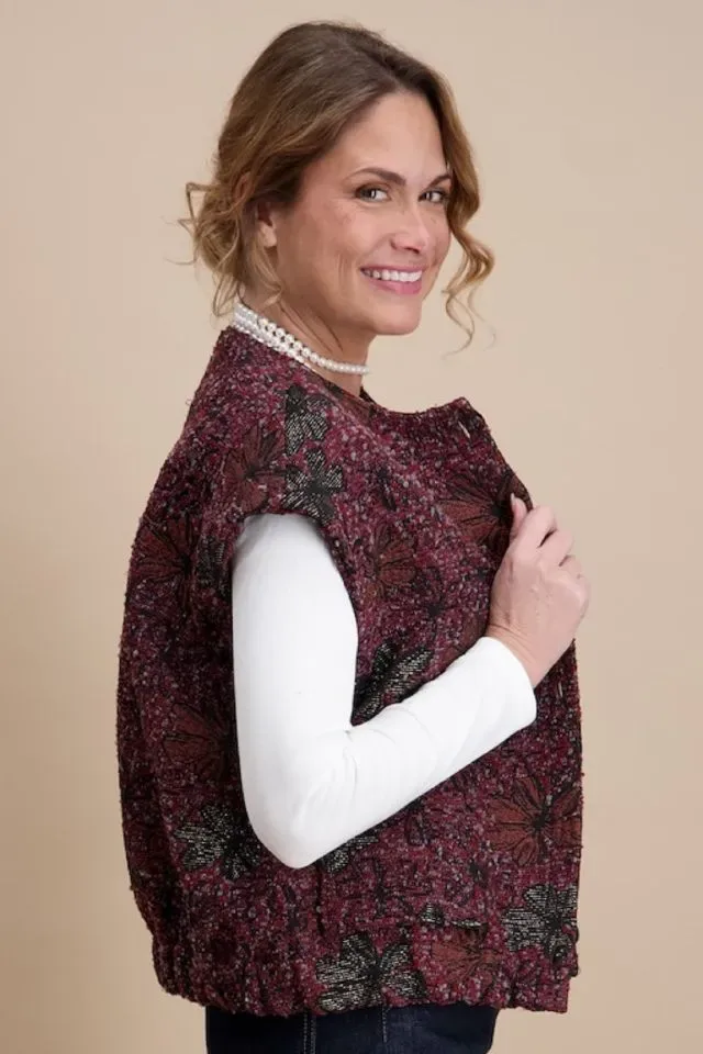 Signe Nature Gilet zonder mouwen: Bordeau, bouclé / Jacquard weving ( Signe.1420 )