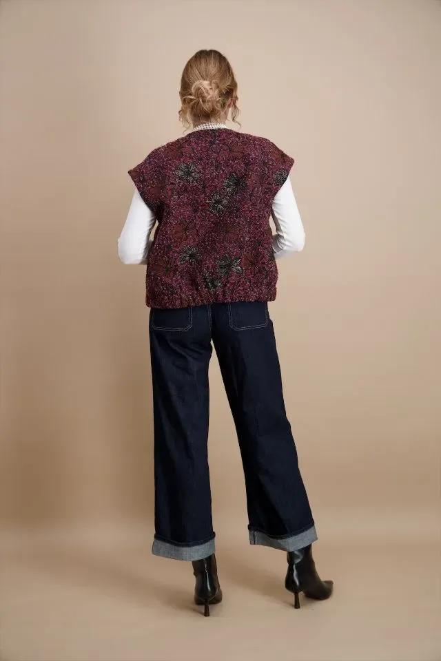 Signe Nature Gilet zonder mouwen: Bordeau, bouclé / Jacquard weving ( Signe.1420 )