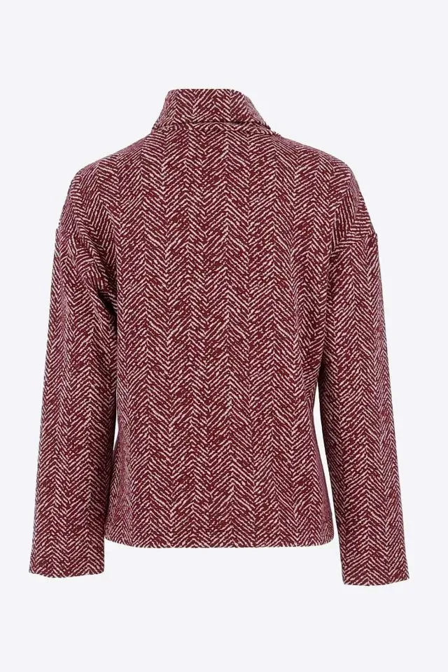 Signe Nature Sweater met rol kol: Bordeau, tweed motief ( Signe.1404 )