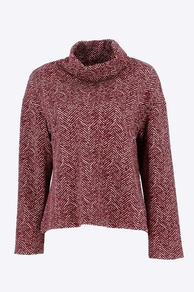 Signe Nature Sweater met rol kol: Bordeau, tweed motief ( Signe.1404 )