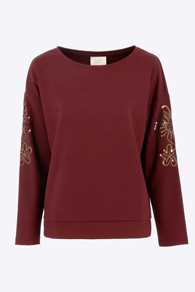 Signe Nature Sweater met rol kol: Bordeau, tweed motief ( Signe.1403 )