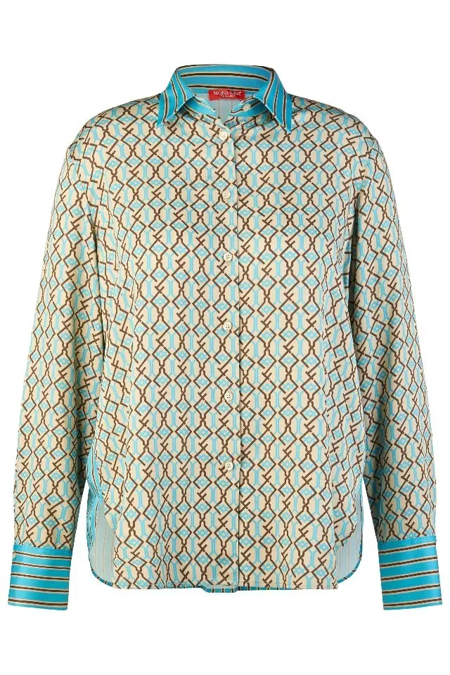 Mona Lisa Dames Bloes: blauw / beige tinten, achterkant in strepen, duise maten ( MONA.187 )