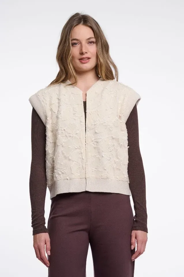 Rino & Pelle Bodywarmer: Ries, Birch ( ecru kleur ), met kant afgewerkt  ( RINO.97 )
