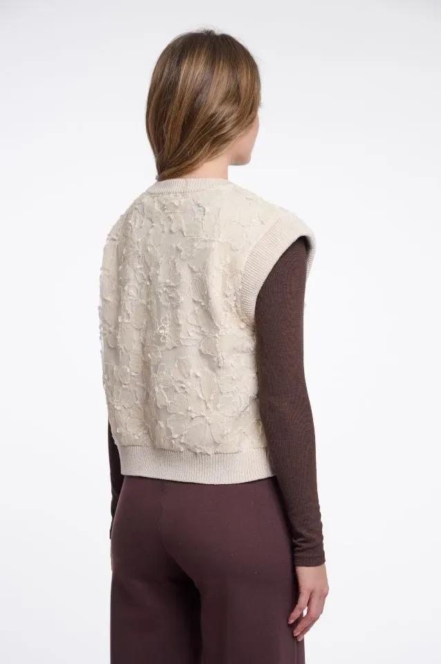 Rino & Pelle Bodywarmer: Ries, Birch ( ecru kleur ), met kant afgewerkt  ( RINO.97 )