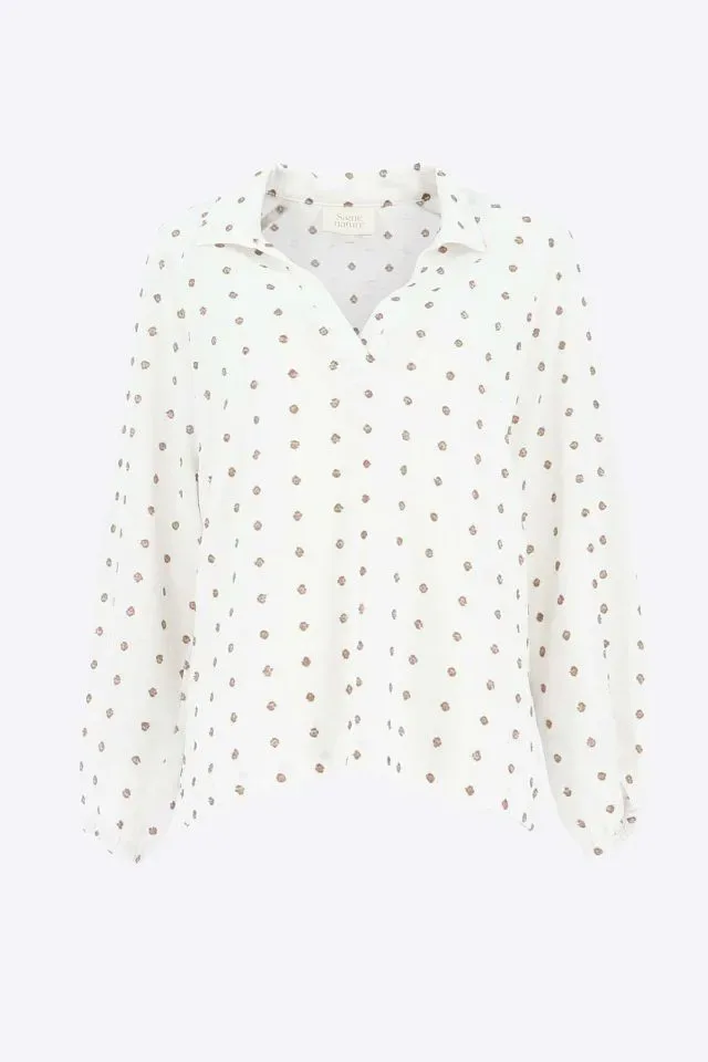 Signe Nature Bloes: Ecru met beige bolletjes ( Signe.1426 )